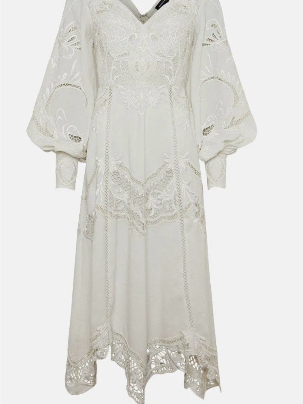 Karen Millen Ivory Embroidered Lace Midi Dress